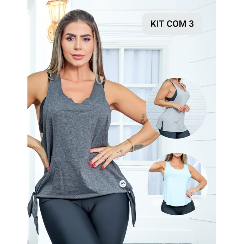 Kit com 3 Modelos de Regatas Feminina para Academia em Viscolycra