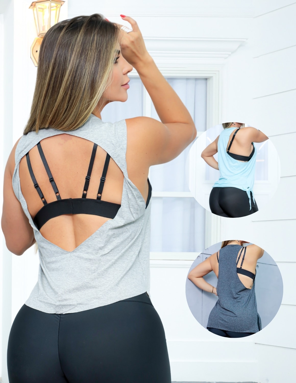 Kit com 3 Modelos de Regata em Viscolycra Feminina para Academia ou Dia a Dia
