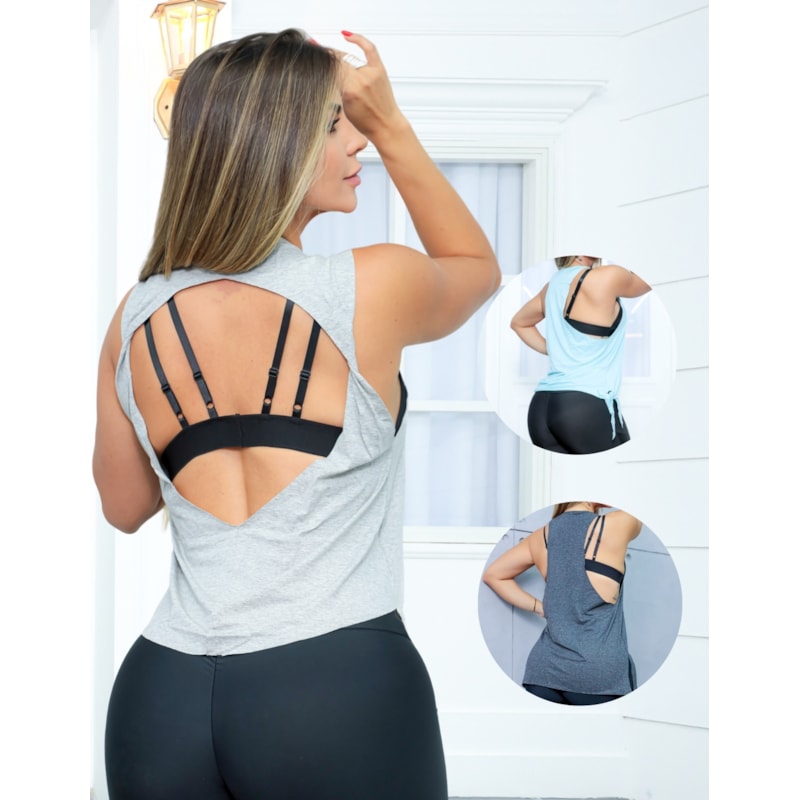 Kit com 3 Modelos de Regata em Viscolycra Feminina para Academia ou Dia a Dia