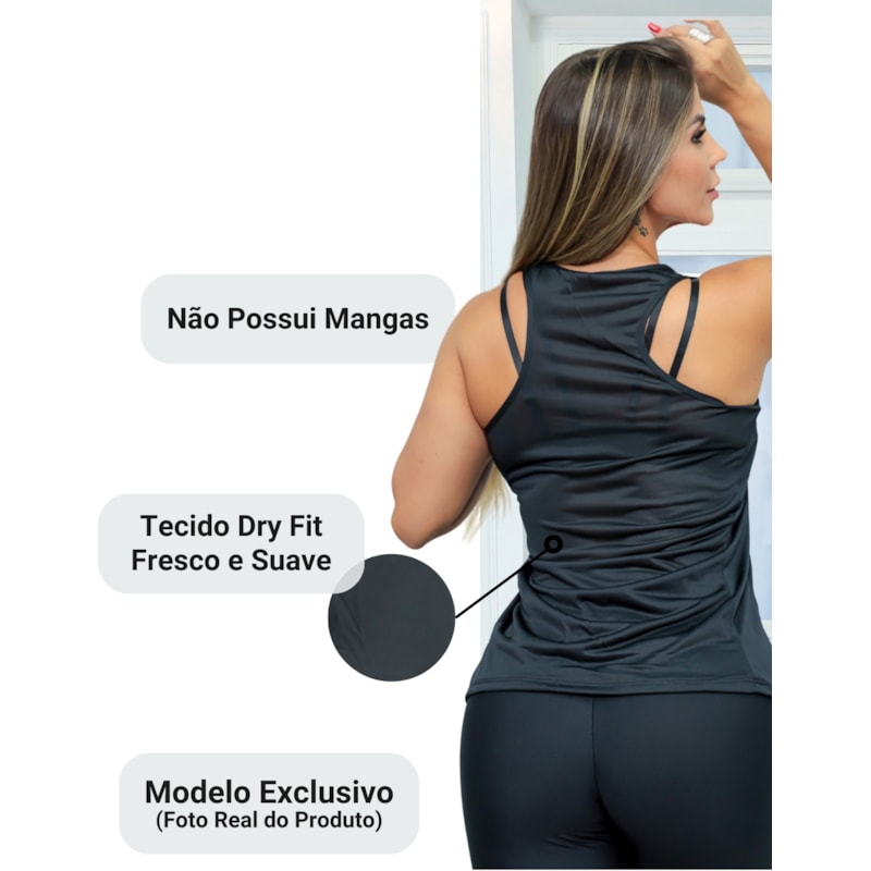 Kit com 3 Camisetas Regata Feminina para Academia em Dry Fit