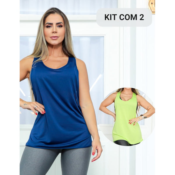 Kit com 2 Regatas Feminina Performance Fitness em Dry Fit para Academia