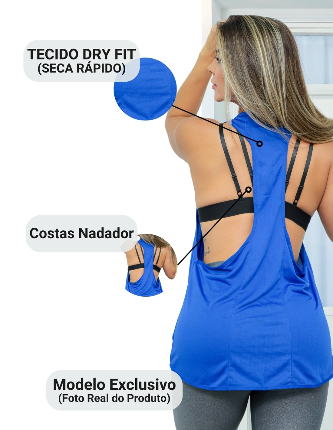 Kit com 2 Camisetas Fitness Feminina em Dry Fit Cavada