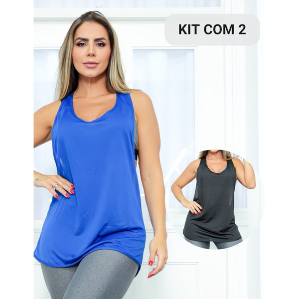 Kit com 2 Camisetas Fitness Feminina em Dry Fit Cavada