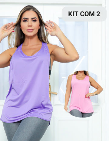 Kit com 2 Camisetas Feminina em Dry Fit Cavada para Academia