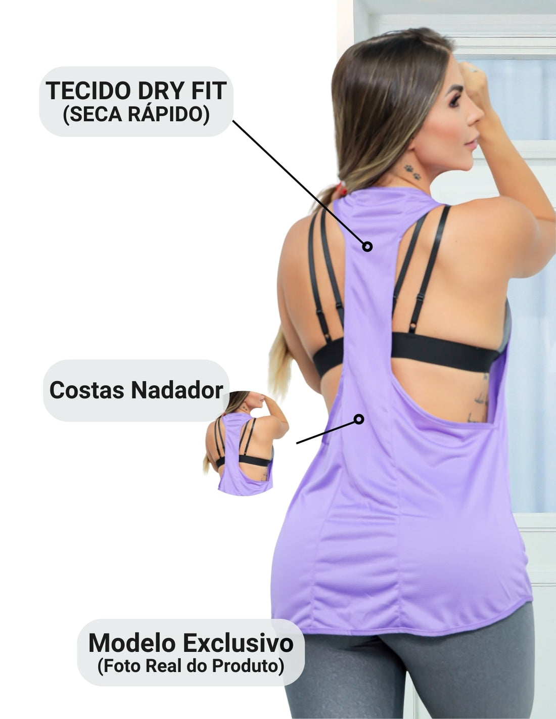 Kit com 2 Camisetas Feminina em Dry Fit Cavada para Academia