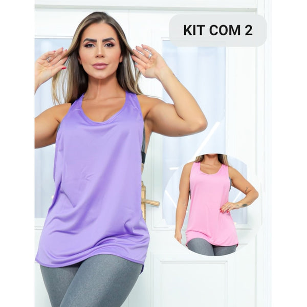 Kit com 2 Camisetas Feminina em Dry Fit Cavada para Academia