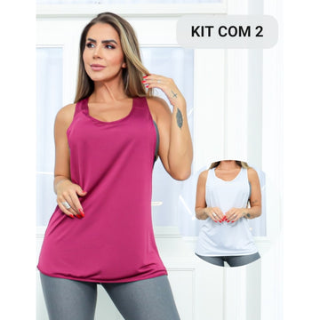 Kit com 2 Camisetas Fitness Feminina em Dry Fit Seca Rápido