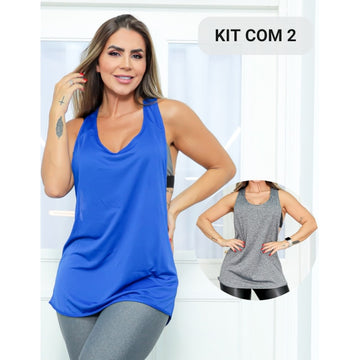 Kit com 2 Camisetas Fitness Feminina em Dry Fit Cavada
