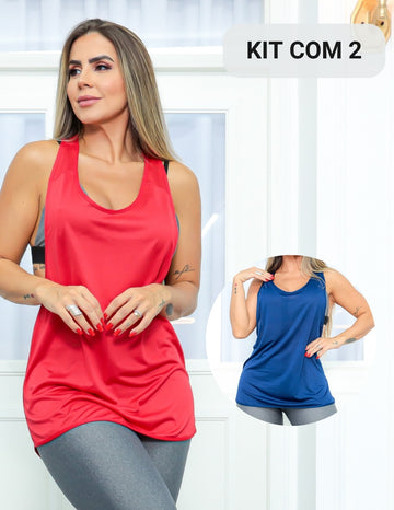 Kit com 2 Camisetas Cavadas para Academia em Dry Fit Furadinha