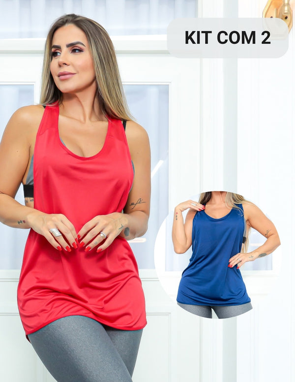 Kit com 2 Camisetas Cavadas para Academia em Dry Fit Furadinha