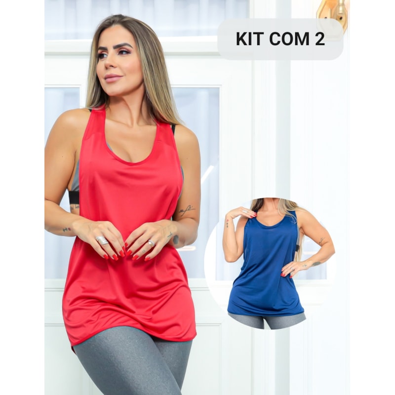 Kit com 2 Camisetas Cavadas para Academia em Dry Fit Furadinha