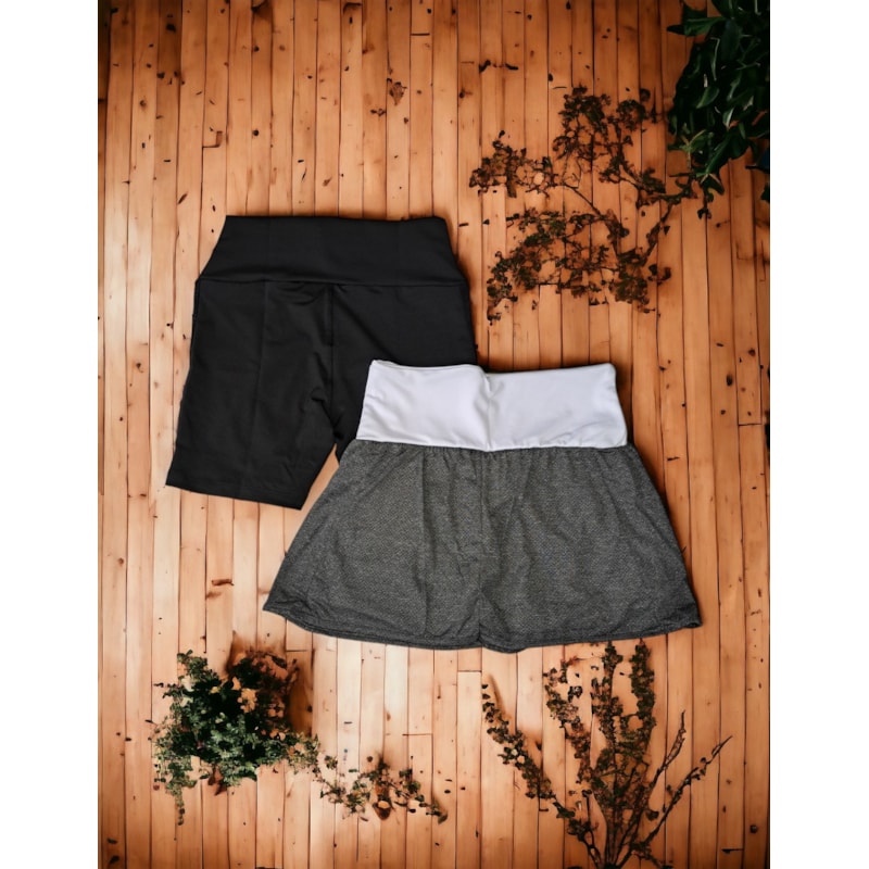 Kit com 1 Short Saia Feminino e 1 Short com Tela Lateral