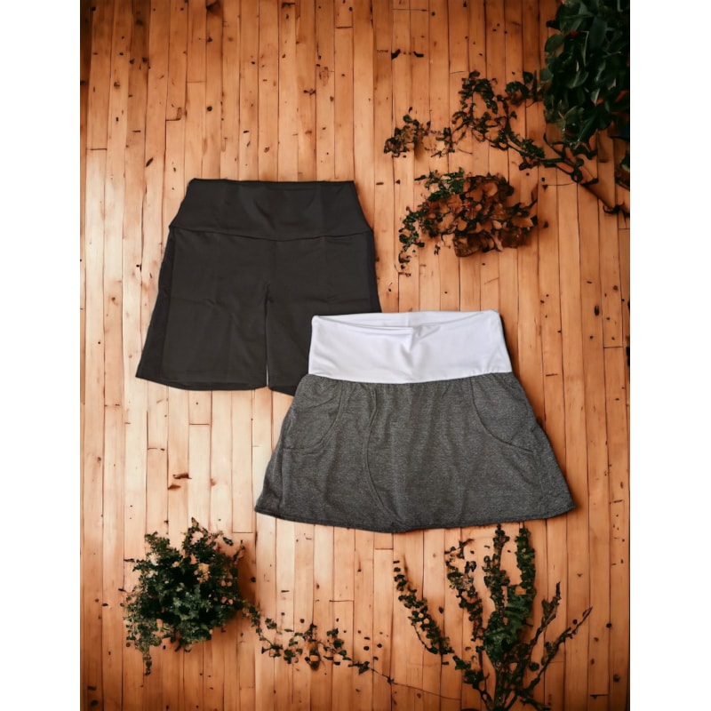 Kit com 1 Short Saia Feminino e 1 Short com Tela Lateral