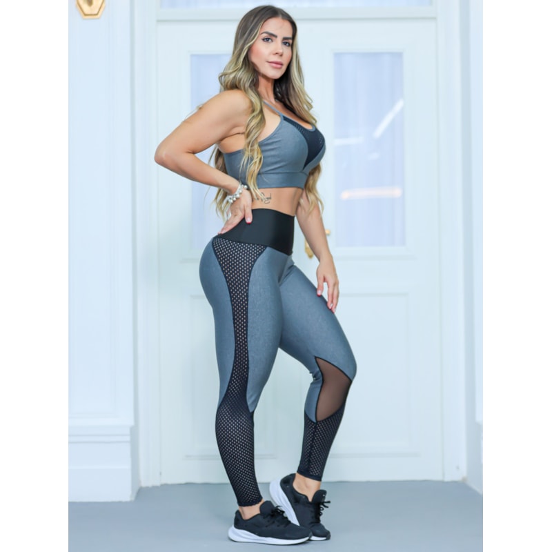 Conjunto Feminino Fitness com Calça Legging e Top com Bojo Removível