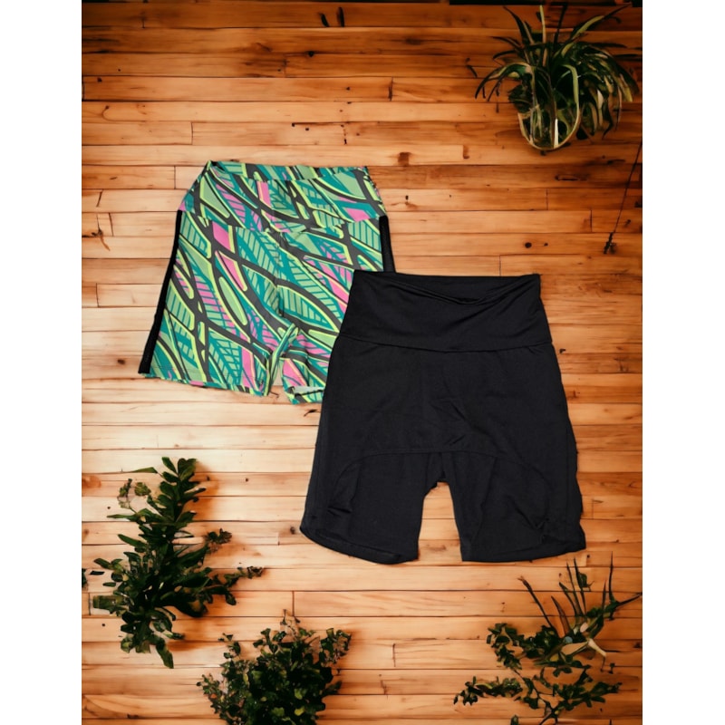 Kit Fitness Feminino com 1 Shorts Estampado e 1 Short Saia