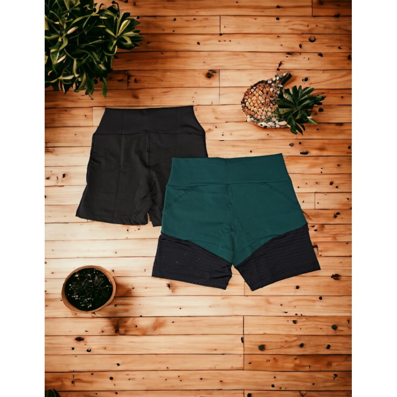 KIT 2 Shorts Suplex Academia Fitness Feminino Cintura Alta Cores Variadas