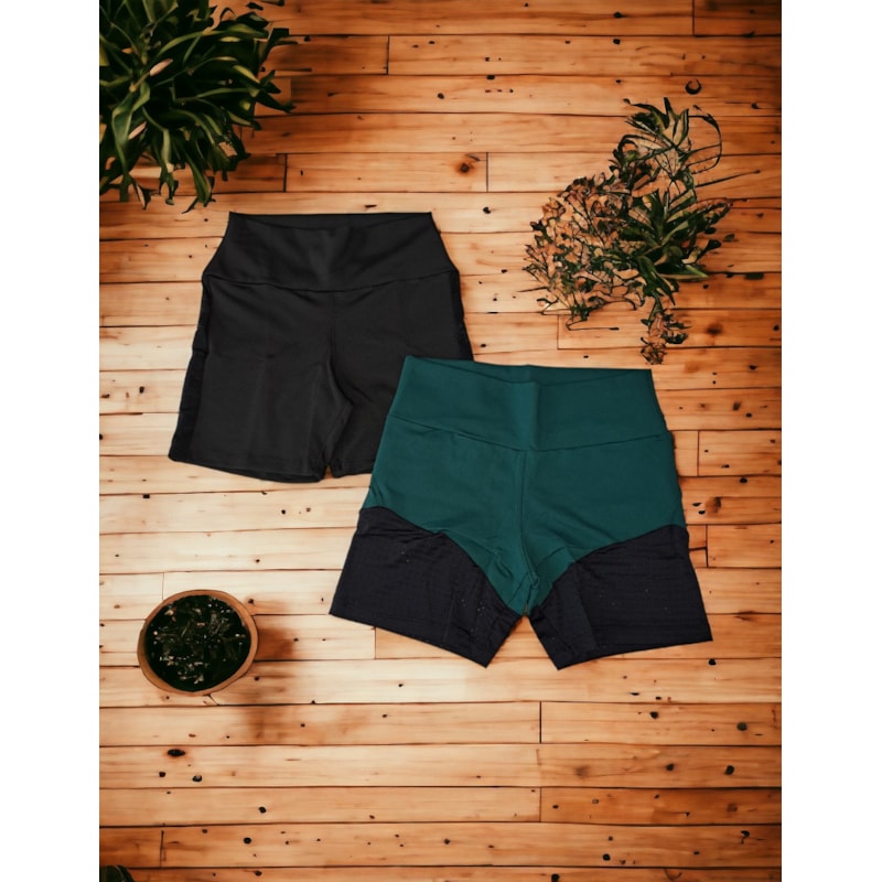 KIT 2 Shorts Suplex Academia Fitness Feminino Cintura Alta Cores Variadas