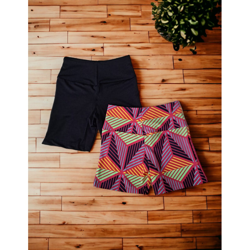 Kit Fitness Feminino com 1 Shortinho Estampado e 1 Bermuda Meia Coxa