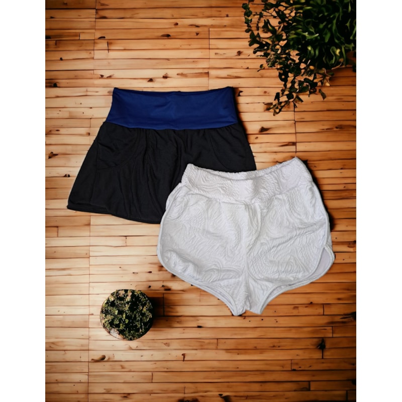Kit Feminino Fitness com 1 Short Saia e 1 Sunguete Texturizado