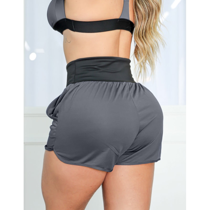 Short Esportivo Feminino em Dry Fit com Bolsos e Cintura Alta