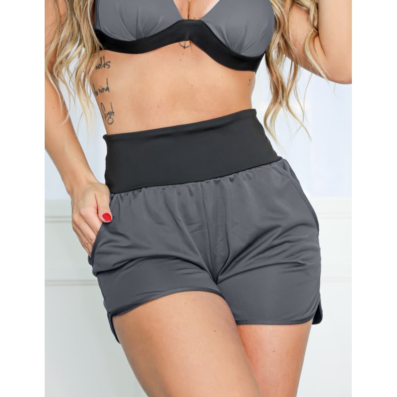 Short Esportivo Feminino em Dry Fit com Bolsos e Cintura Alta