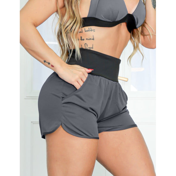 Short Esportivo Feminino em Dry Fit com Bolsos e Cintura Alta
