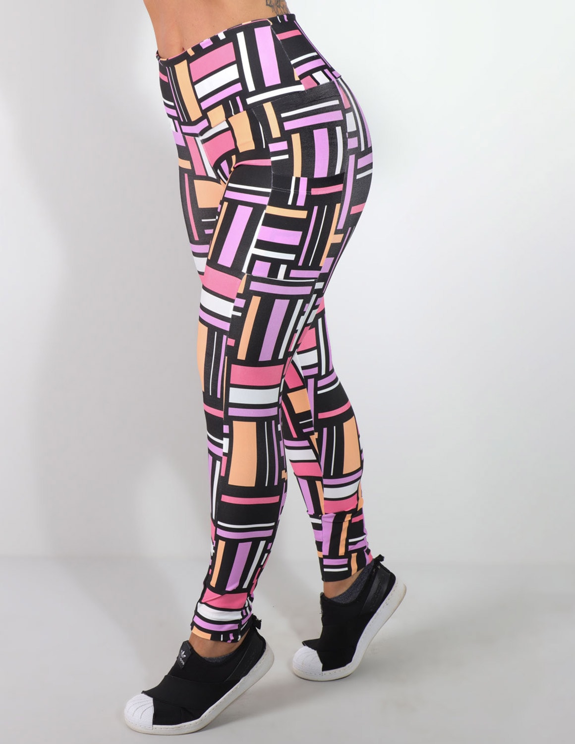 Calça Legging Feminina Fitness Estampada com Bolsos Laterais