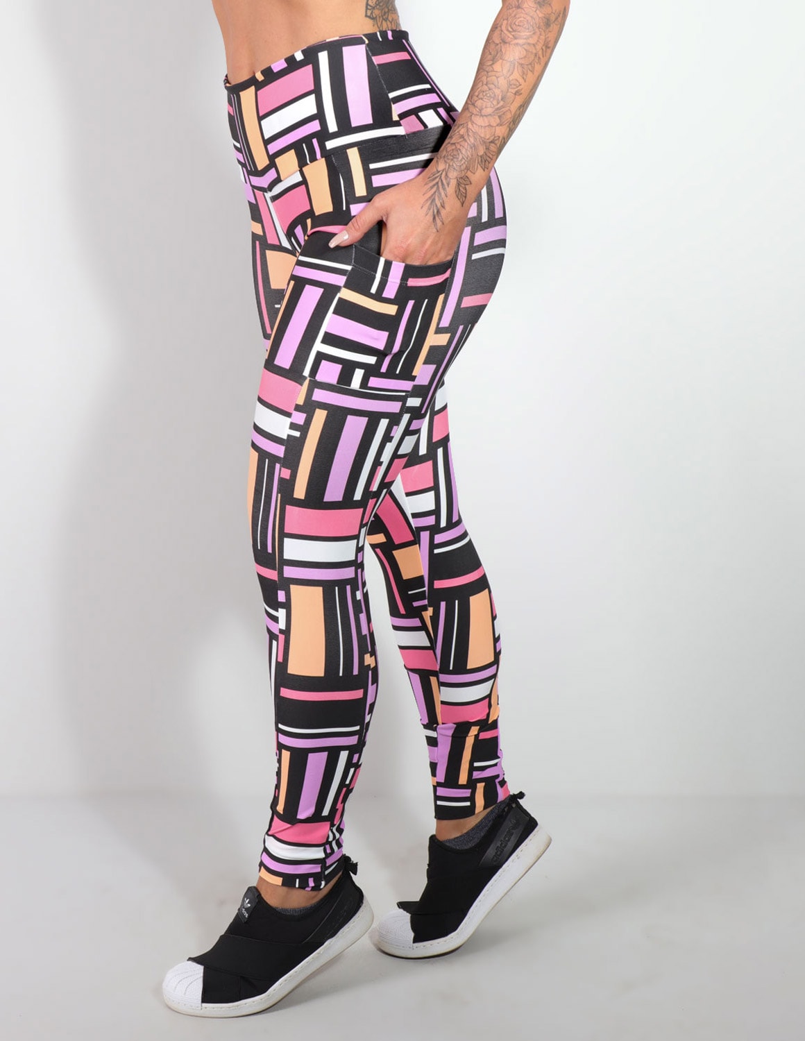 Calça Legging Feminina Fitness Estampada com Bolsos Laterais