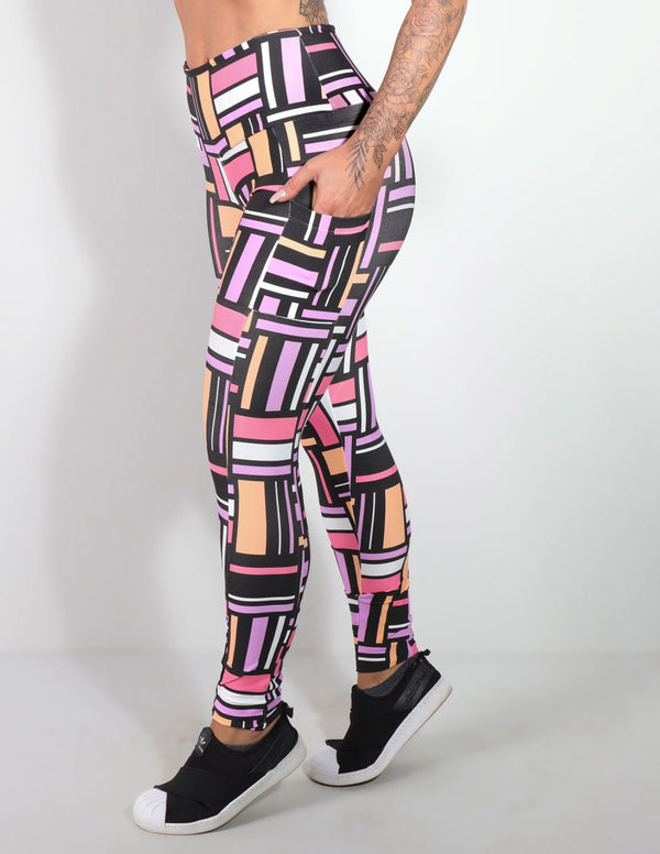 Calça Legging Feminina Fitness Estampada com Bolsos Laterais