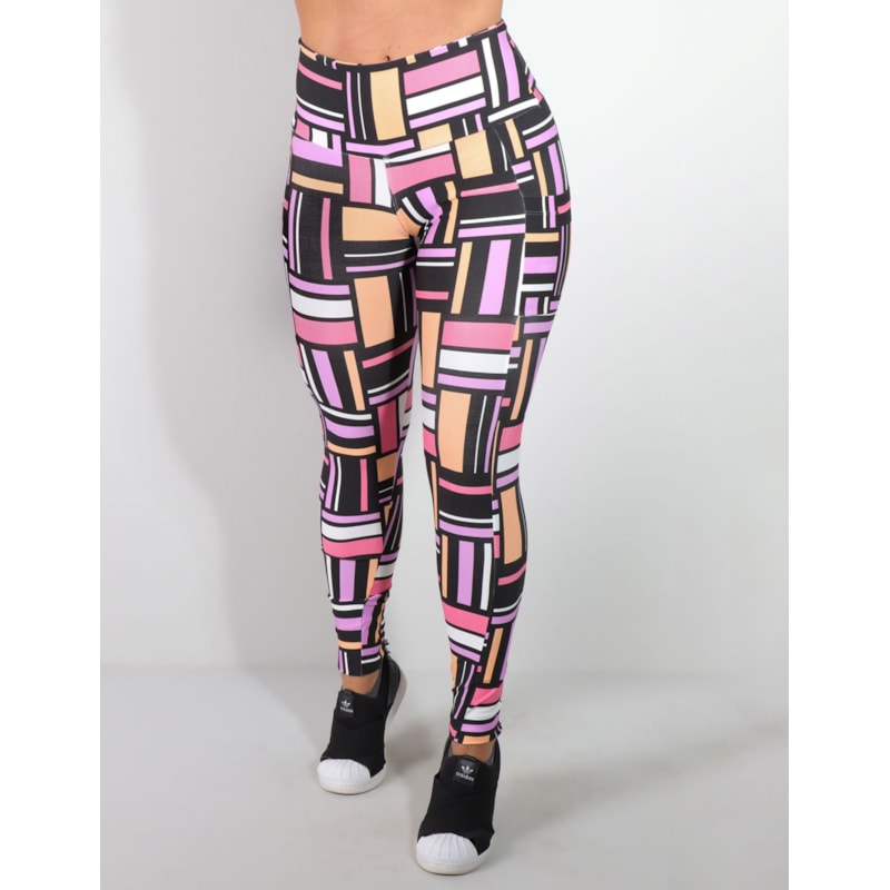 Calça Legging Feminina Fitness Estampada com Bolsos Laterais