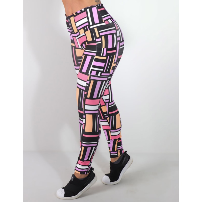 Calça Legging Feminina Fitness Estampada com Bolsos Laterais