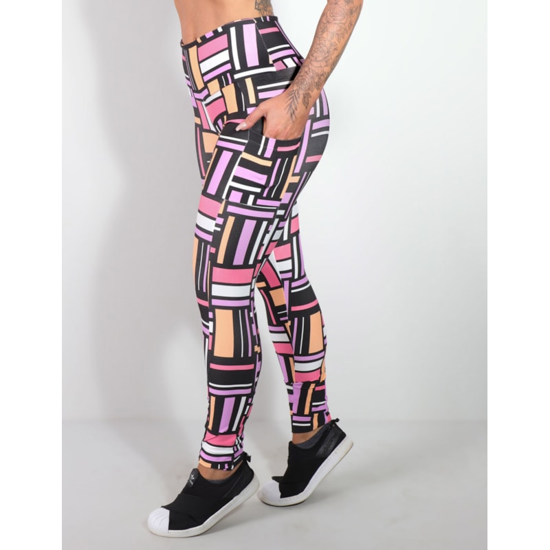 Calça Legging Feminina Fitness Estampada com Bolsos Laterais