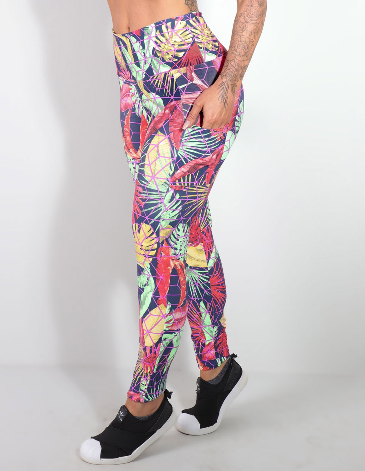 Calça Legging Estampada Feminina com Bolsos Laterais