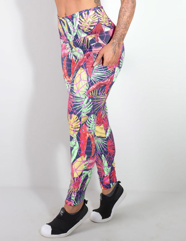 Calça Legging Estampada Feminina com Bolsos Laterais