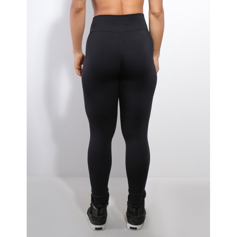 Calça Feminina Fitness Punho em Poliamida com Tela nas Laterais