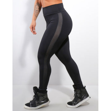 Calça Feminina Fitness Punho em Poliamida com Tela nas Laterais