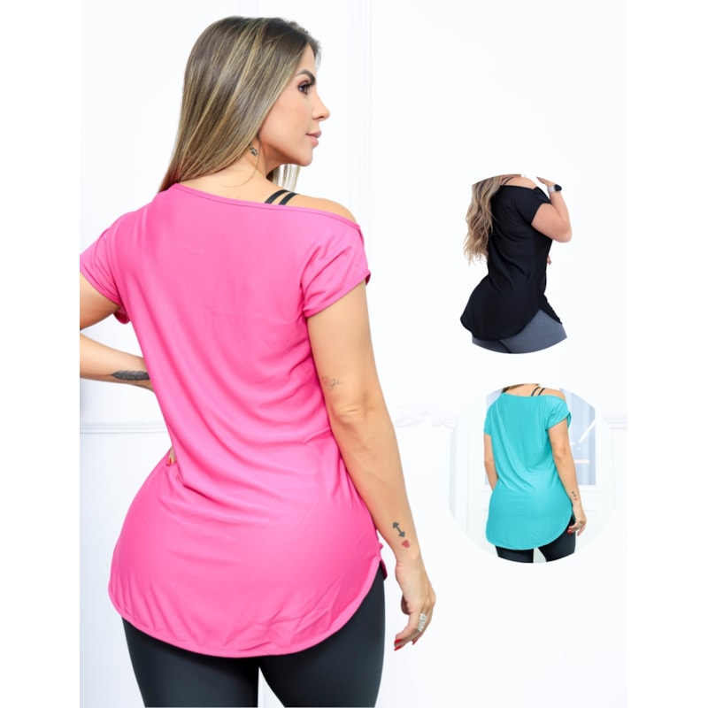 Kit com 3 Blusas Feminina Fitness Dry Fit Ombro Só Seca Rápido para Academia