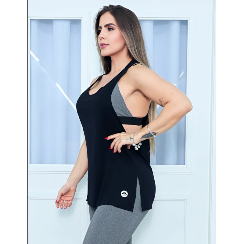 Regata Feminina Fitness em Vsicolycra com Recortes Laterais