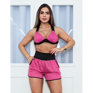Conjunto Feminino Fitness em Dry Fit Top com Bojo e Short com Bolsos Laterais