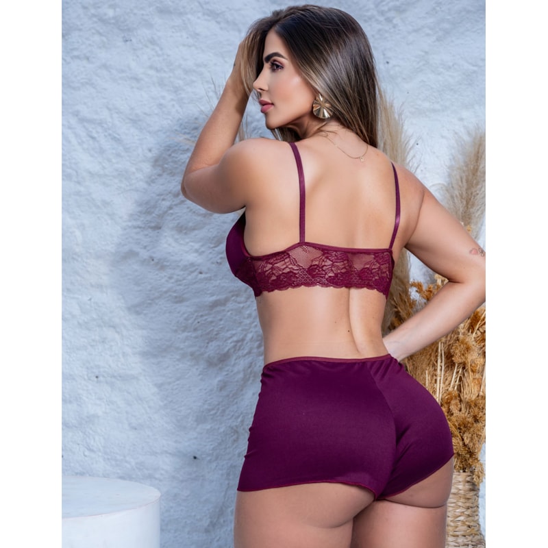 Top Doll Feminino Liso em Suede e Renda Fitmoda
