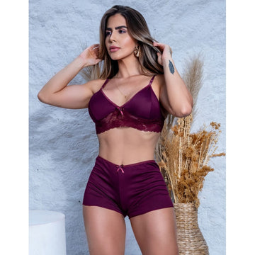 Top Doll Feminino Liso em Suede e Renda Fitmoda