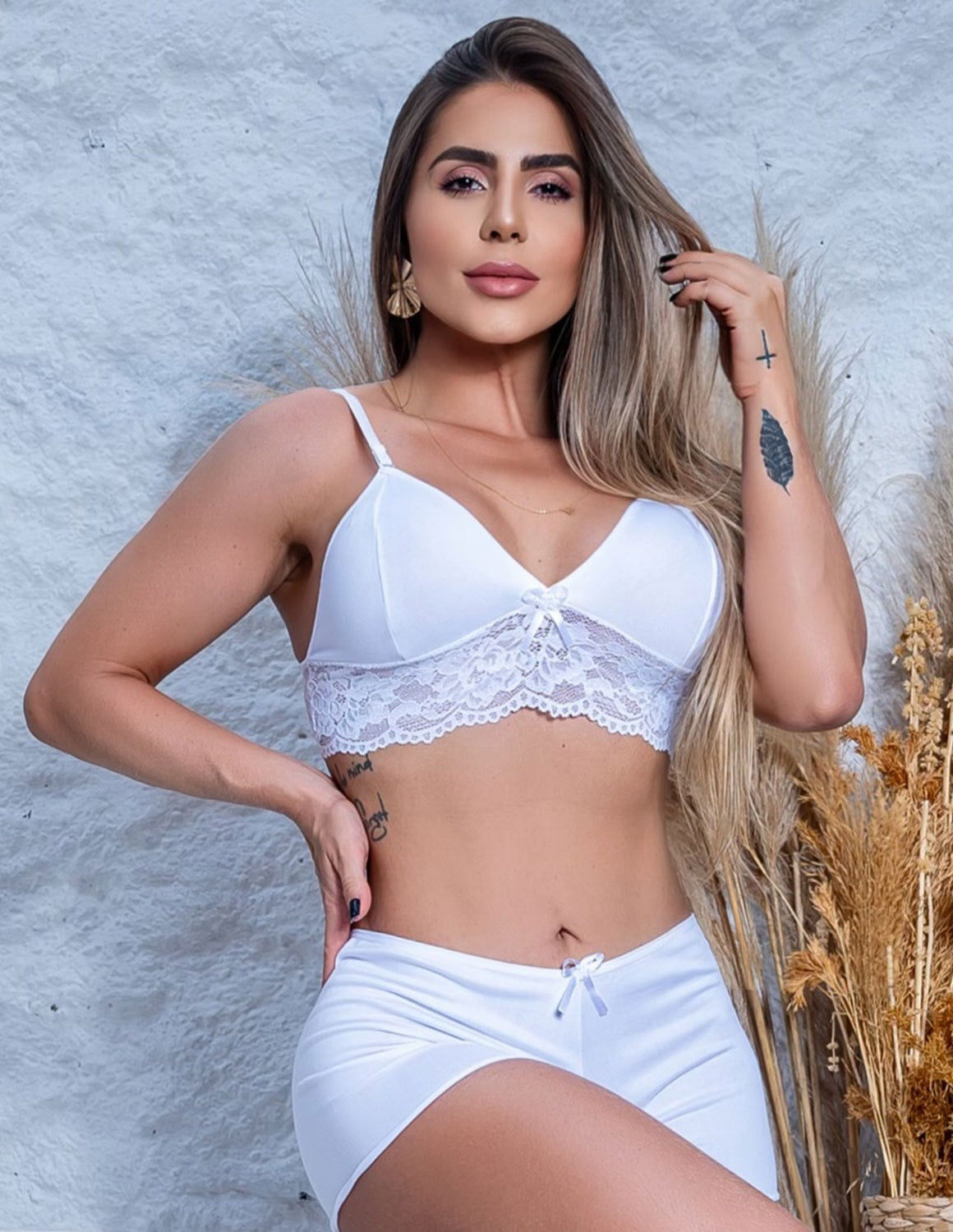 Top Doll Feminino Pijama Renda e Suede Fitmoda
