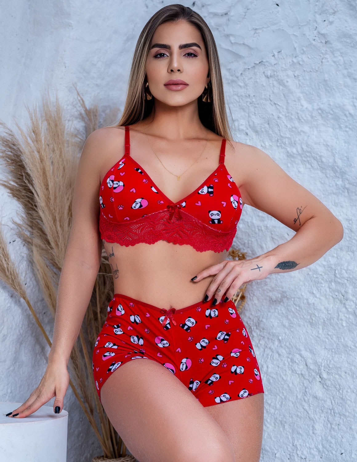 Pijama Short Doll em Suede e Renda Qualidade Fitmoda Linha Noite