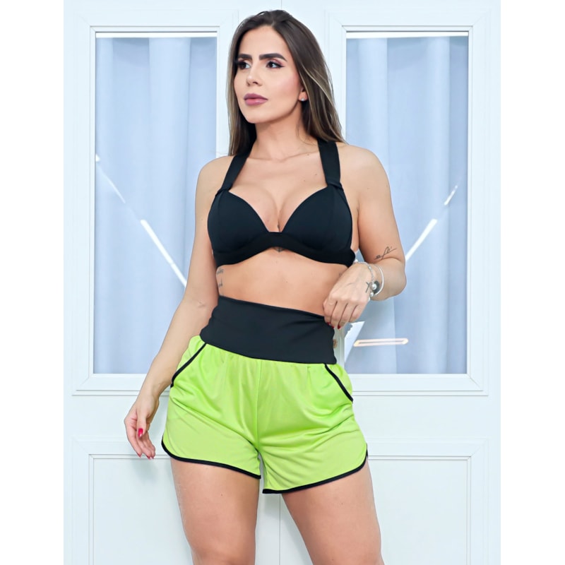Conjunto Fitness Feminino Shorts Dry com Bolsos e Top com Bojo