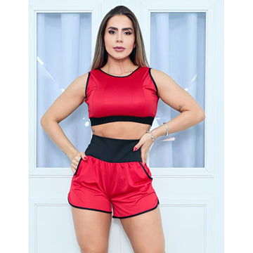 Conjunto Esportivo em Dry Fit Feminino Short Running com Bolsos e Cropped sem Bojo