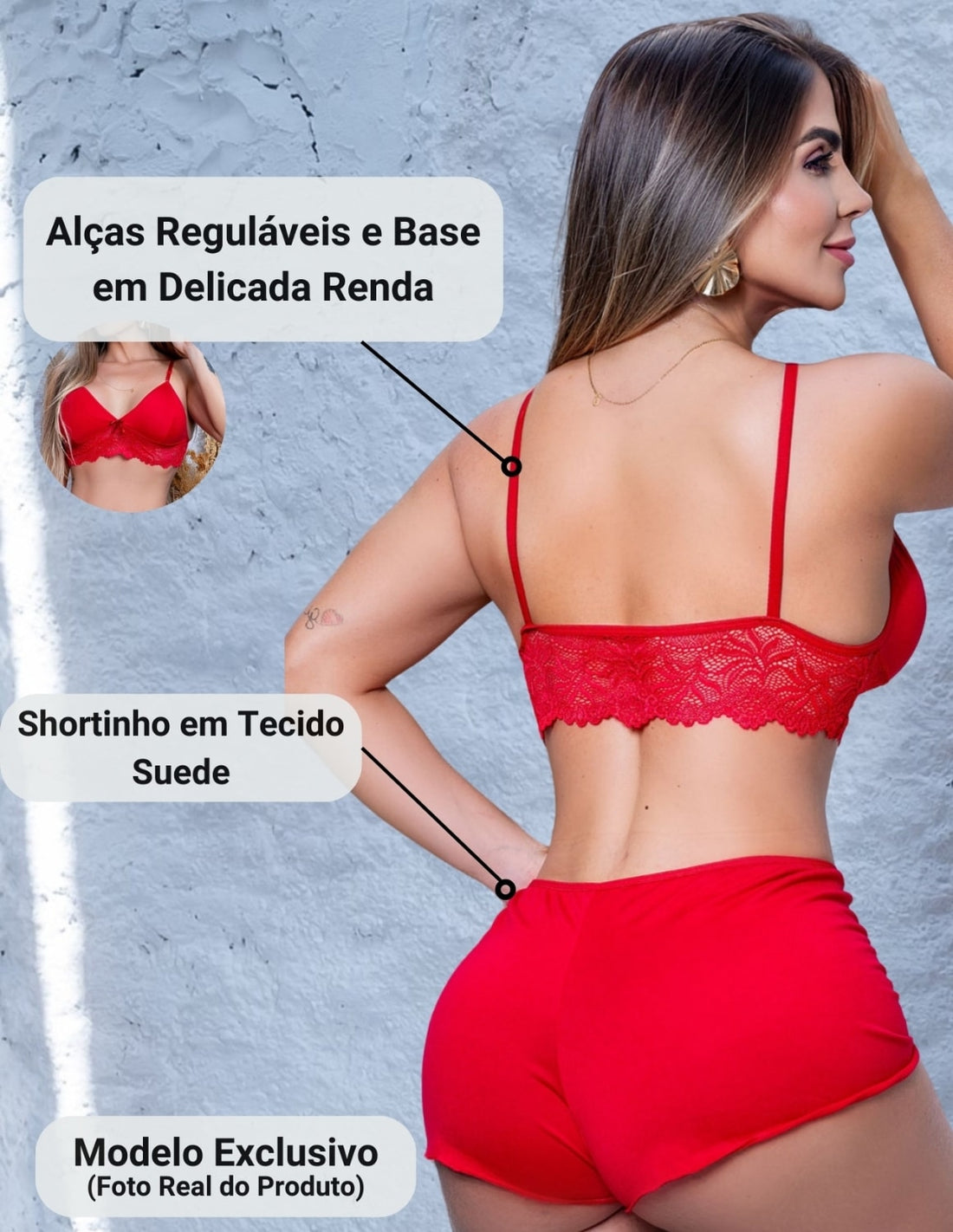 Kit com 2 Conjuntos Top Doll Baby Doll Feminino Pijama Renda Luxo Noite