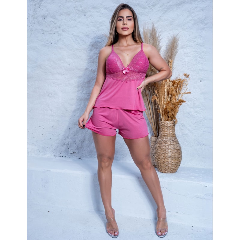 Short Doll Feminino Baby Doll de Renda e Microfibra