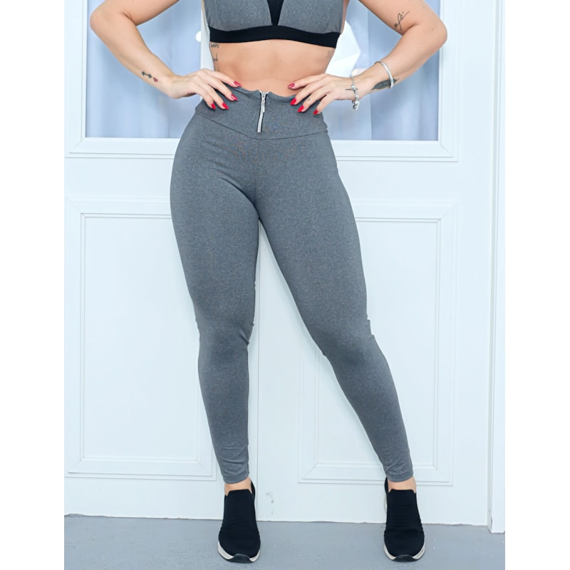 Conjunto Feminino Fitness Top com Bojo e Calça Fusô com Zíper