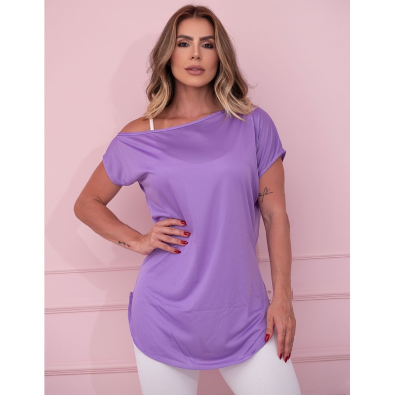 Blusa Fitness Feminina Alongada em Dry Fit Ombro Só
