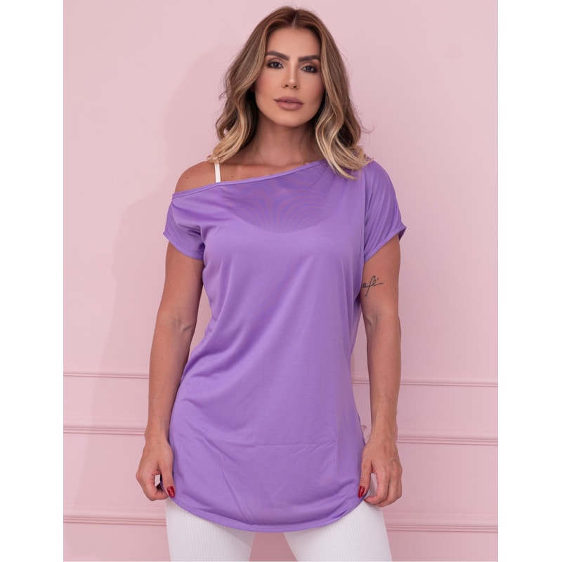 Blusa Fitness Feminina Alongada em Dry Fit Ombro Só